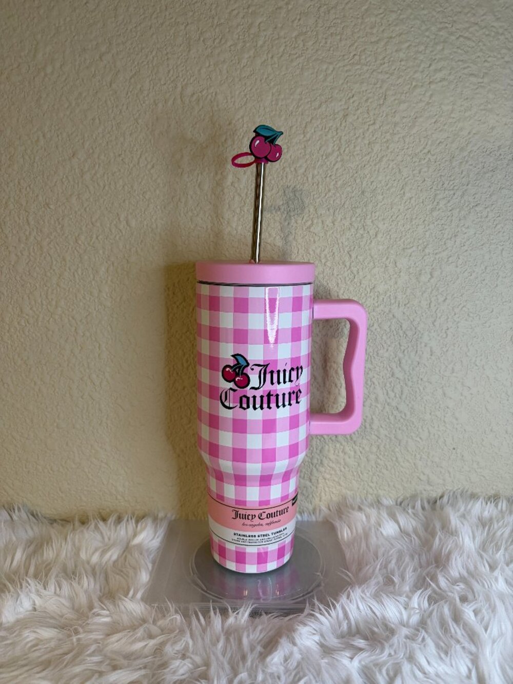 Juicy Couture Cherry Gingham Stainless Steel Tumbler 40 oz NWT